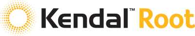 Kendal Root logosu; siyah yazı ve sarı dişli simge