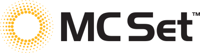 MCSet logosu; siyah yazı ve sarı noktalı dairesel simge