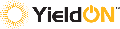 YieldON logosu; sarı güneş simgesi ve güç düğmeli O harfi