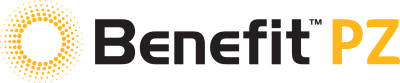Siyah “Benefit PZ” yazısı ve sarı güneş logolu logo