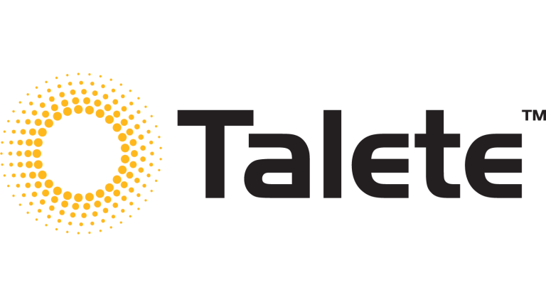 Siyah “Talete” yazılı, sarı noktalı halka logolu marka logosu