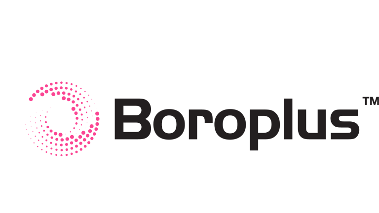 Boroplus logosu; pembe noktalı daire simgesi ve siyah yazı