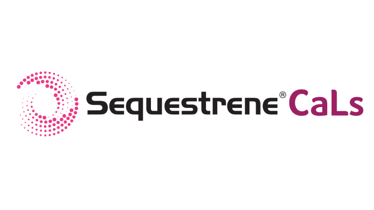 Sequestrene CaLs logosu, pembe noktalı daire simgesiyle